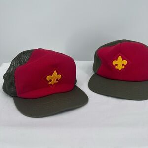 Vintage Boy Scouts of America Red and Green Hats with Yellow Emblem A0039